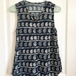 Madewell Black Totem Pattern Sleeveless Shirt - Size 2, Vintage Style, Good Cond